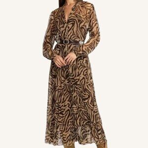 Johnny Was Golden Days 100% Silk Midi Dress Medium Boho Hippie Animal Print $435